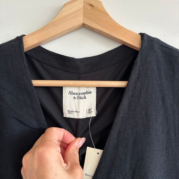 Abercrombie And Fitch Mara Linen-Blend V-Neck Vest Mini Dress Black MT - Picture 5 of 8